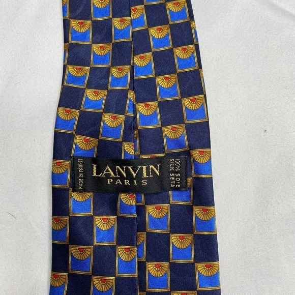 Vintage Lanvin Paris Blue with Half Sun Pink 100% Silk Tie - Picture 2 of 4